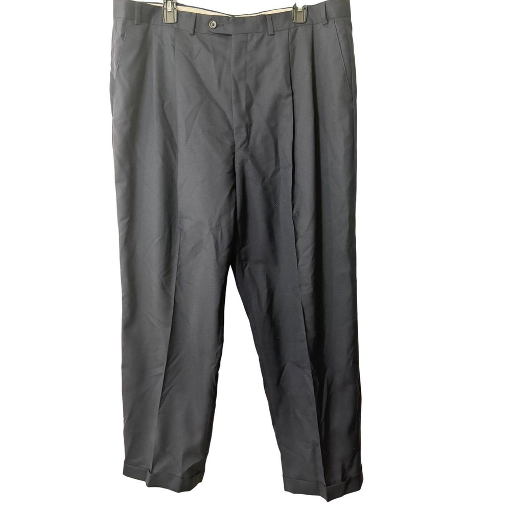 VTG Chaps Ralph Lauren Super 100s‎ Wool Dress Pants Navy Blue Pleated Men 40x32